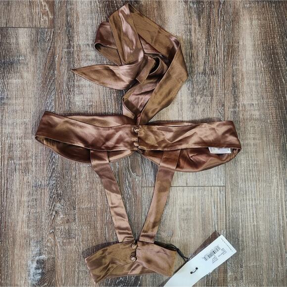 Retrofete Ross Top in Cognac Brown Size Medium NWT Satin Padded Bust - Picture 6 of 12